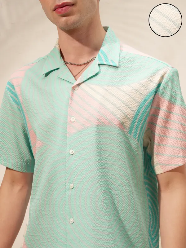 Highlander Men Green Printed Relaxed Fit Casual Shirt