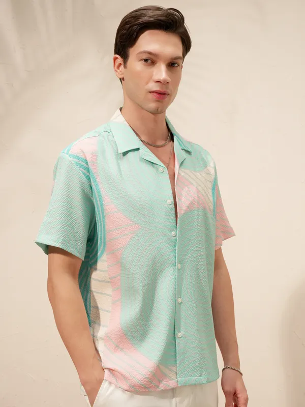 Highlander Men Green Printed Relaxed Fit Casual Shirt