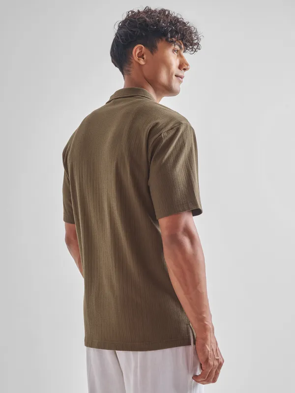 Highlander Men Brown Self Design Relaxed Fit Casual Shirt