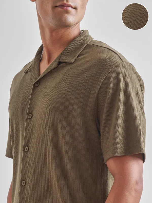 Highlander Men Brown Self Design Relaxed Fit Casual Shirt