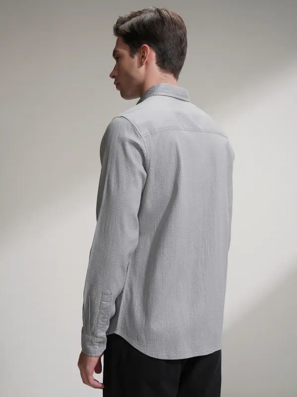 Highlander Men Grey Self Design Slim Fit Casual Shirt