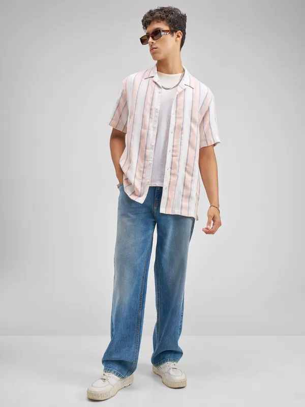 Highlander Men Pink Striped Relaxed Fit Casual Shirt