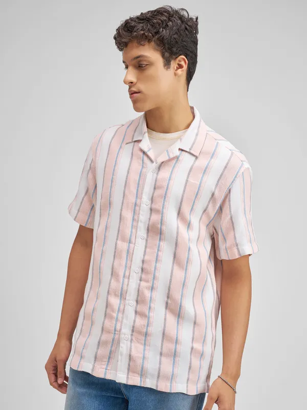 Highlander Men Pink Striped Relaxed Fit Casual Shirt