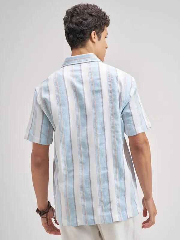 Highlander Men Blue Striped Relaxed Fit Casual Shirt