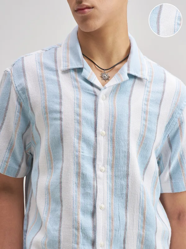 Highlander Men Blue Striped Relaxed Fit Casual Shirt