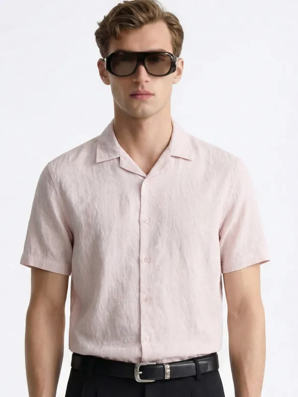 Highlander Men Pink Self Design Relaxed Fit Casual Shirt