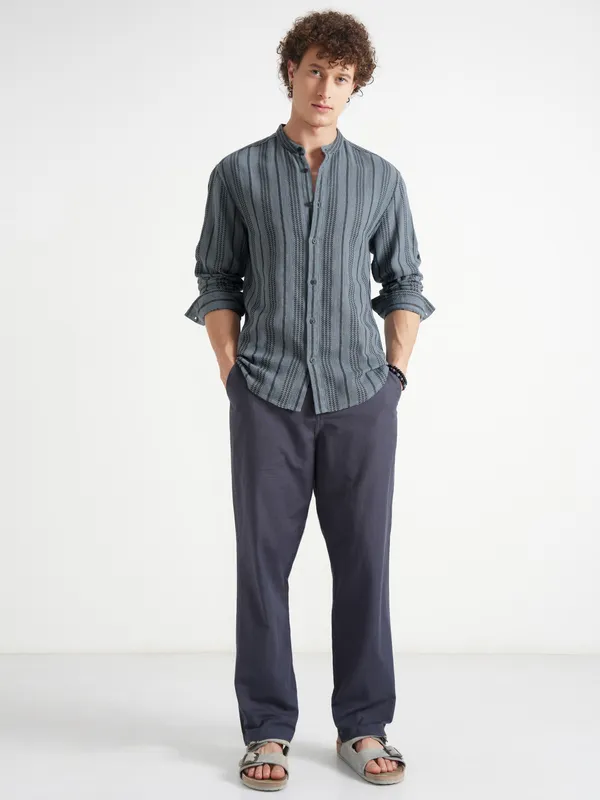 Highlander Men Blue Striped Relaxed Fit Casual Shirt