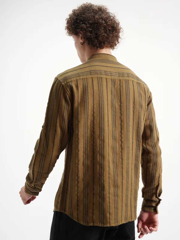 Highlander Men Mustard Striped Relaxed Fit Casual Shirt