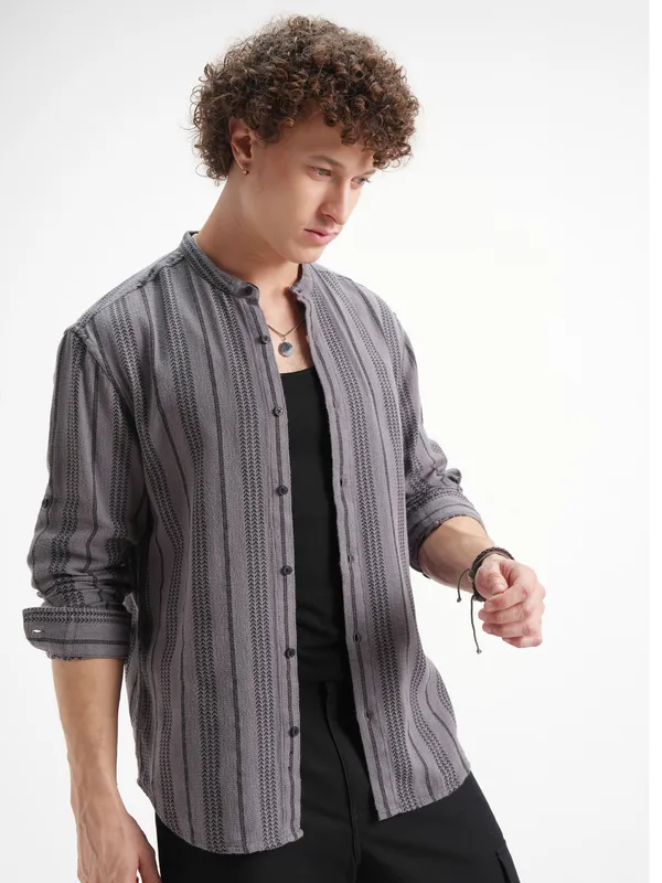 Highlander Men Lavender Striped Relaxed Fit Casual Shirt