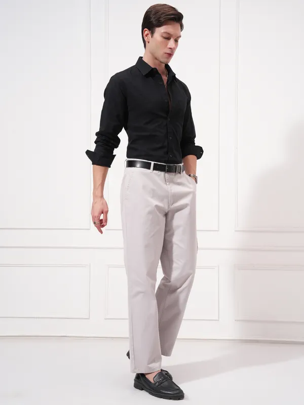 Highlander Men Black Self Design Slim Fit Casual Shirt