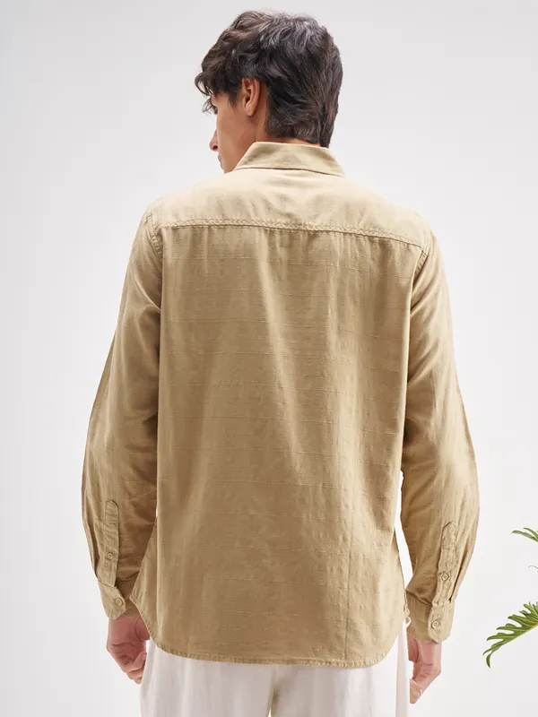 Highlander Men Beige Self Design Regular Fit Casual Shirt