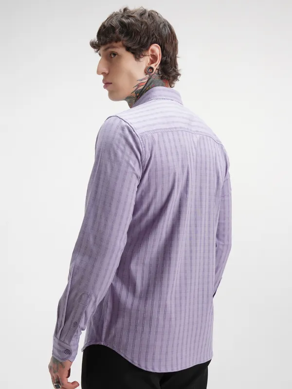 Highlander Men Lavender Self Design Slim Fit Casual Shirt