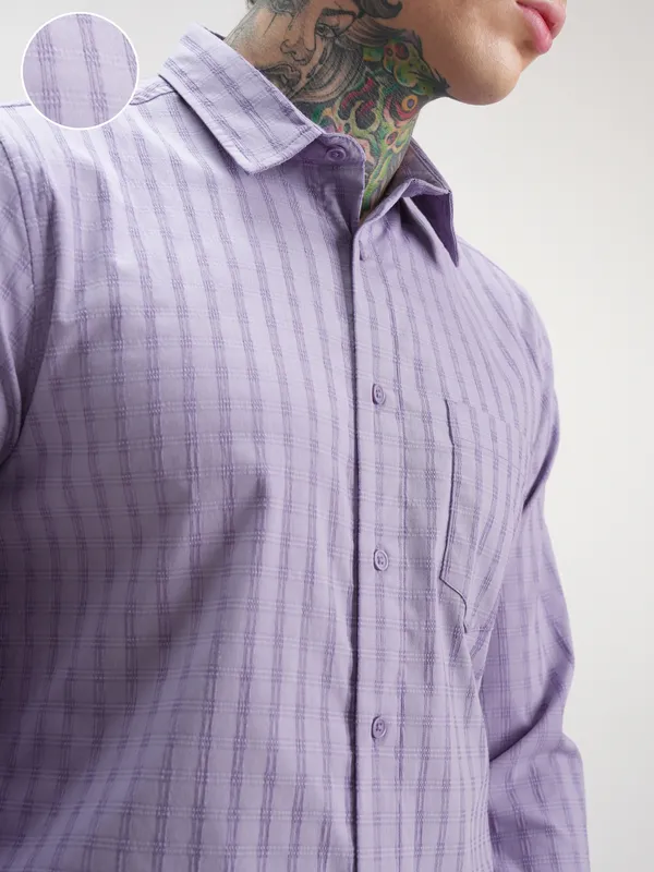 Highlander Men Lavender Self Design Slim Fit Casual Shirt