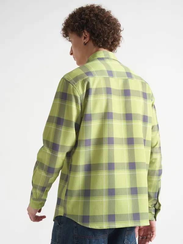 Highlander Men Green Checked Relaxed Fit Casual Shirt