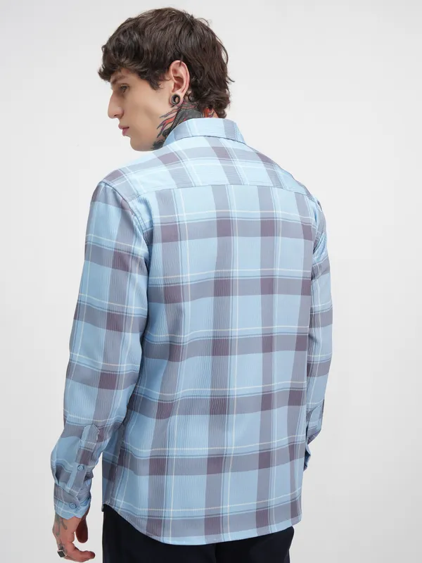 Highlander Men Blue Checked Relaxed Fit Casual Shirt