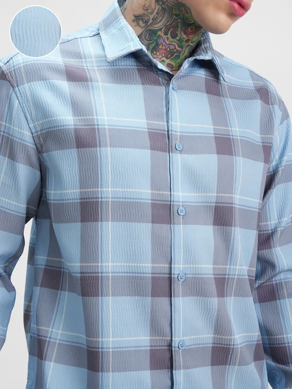 Highlander Men Blue Checked Relaxed Fit Casual Shirt