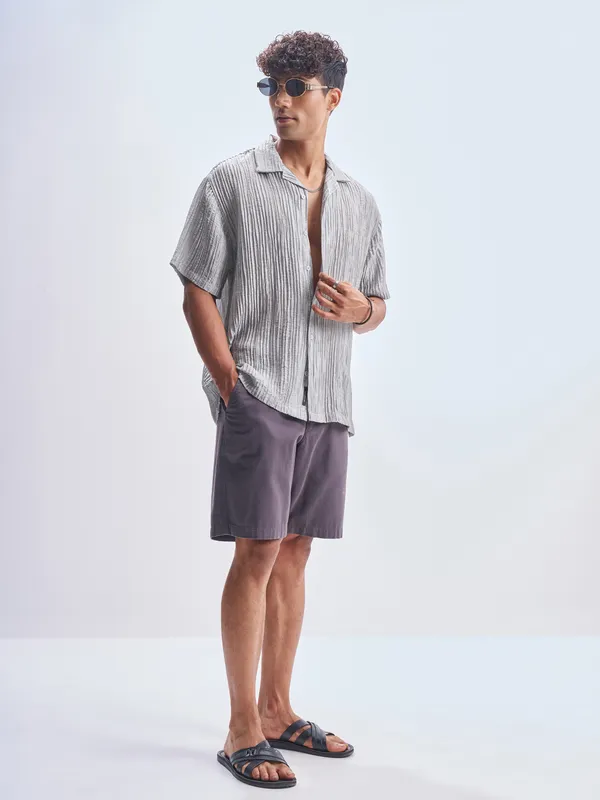 Highlander Men Grey Crushed Relaxed Fit Casual Shirt