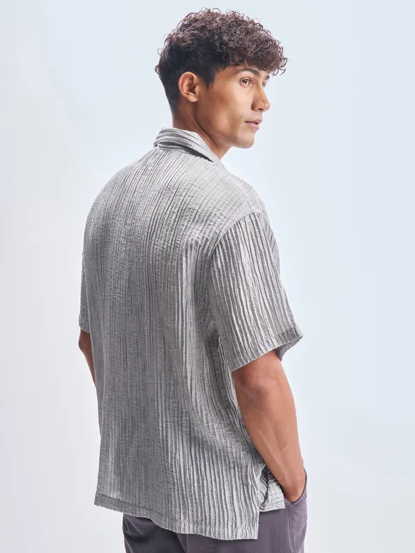 Highlander Men Grey Crushed Relaxed Fit Casual Shirt