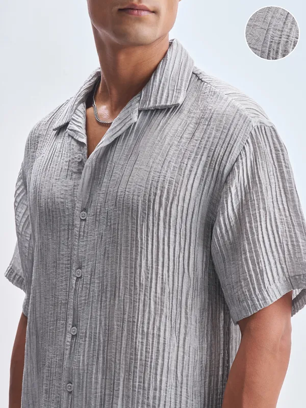 Highlander Men Grey Crushed Relaxed Fit Casual Shirt