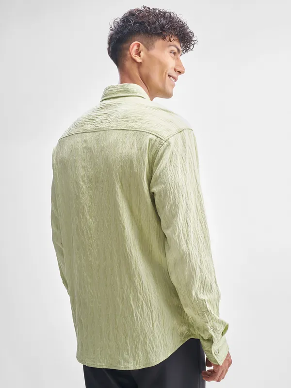 Highlander Men Green Self Design Relaxed Fit Casual Shirt