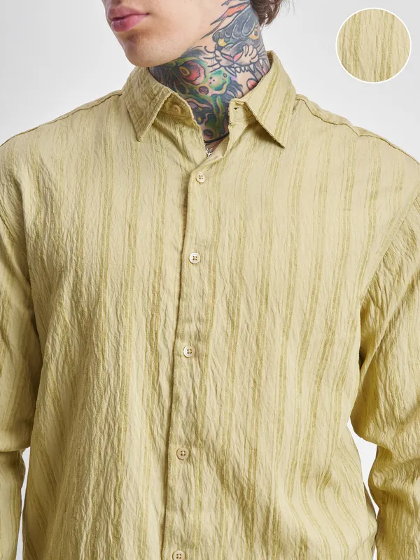 Highlander Men Yellow Self Design Relaxed Fit Casual Shirt