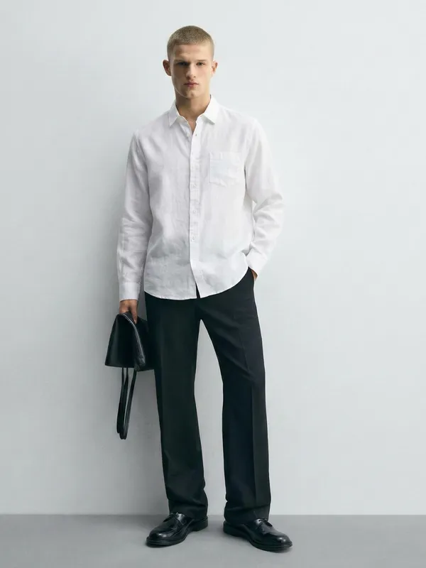 Highlander Men White Self Design Slim Fit Casual Shirt