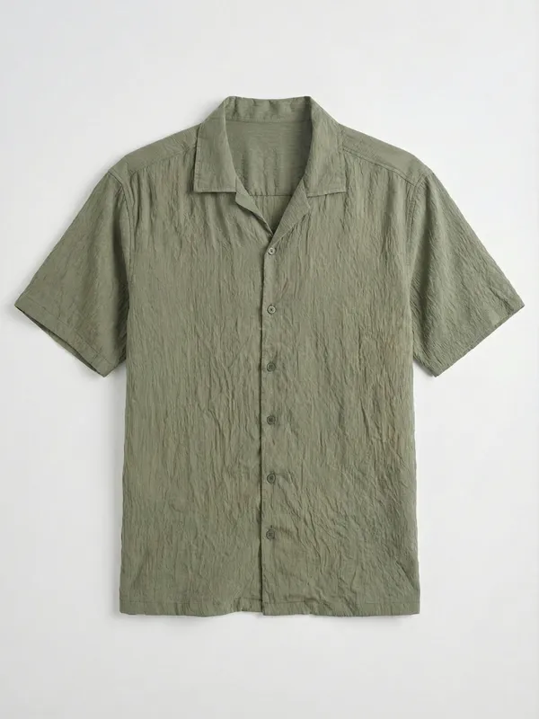 Highlander Men Green Self Design Relaxed Fit Casual Shirt