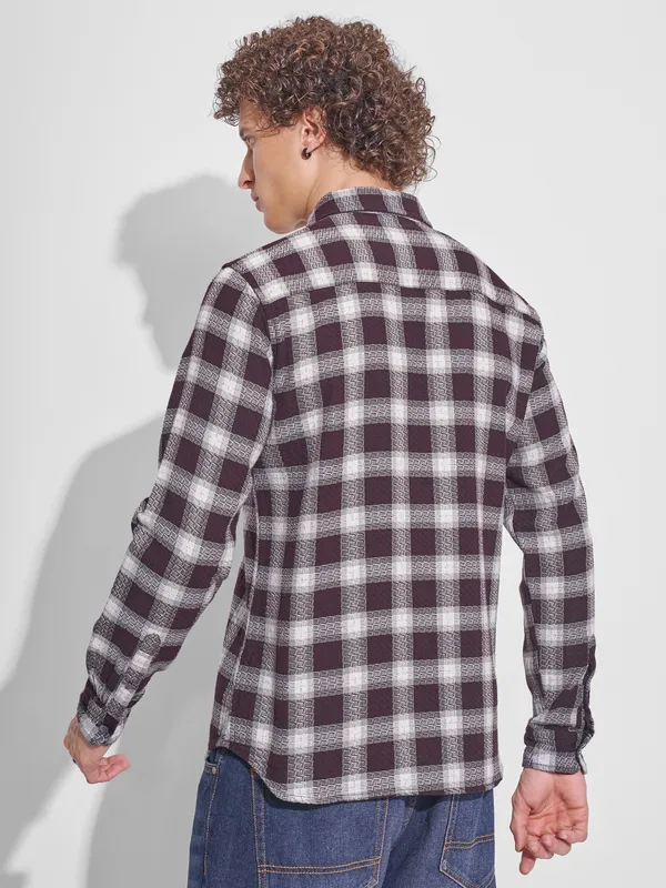 Highlander Men Purple Checked Slim Fit Casual Shirt