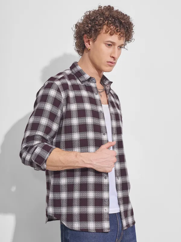 Highlander Men Purple Checked Slim Fit Casual Shirt