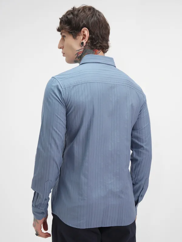 Highlander Men Blue Self Design Relaxed Fit Casual Shirt