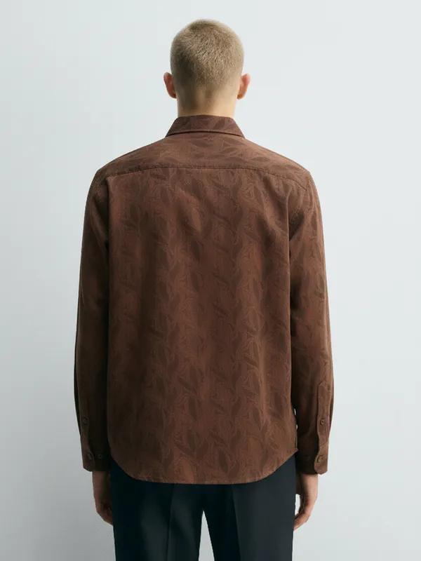 Highlander Men Rust Self Design Slim Fit Casual Shirt