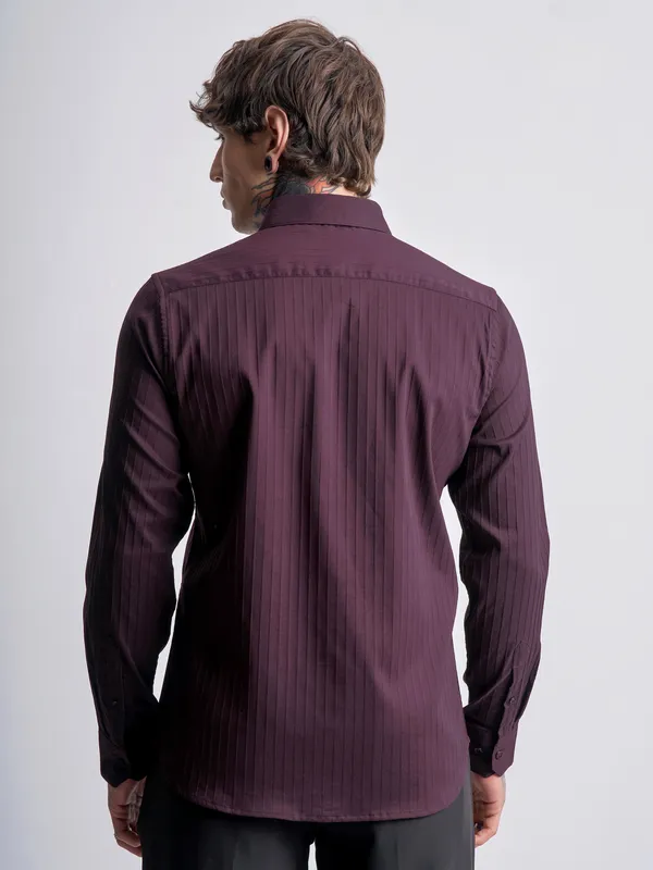 Highlander Men Purple Self Design Slim Fit Casual Shirt