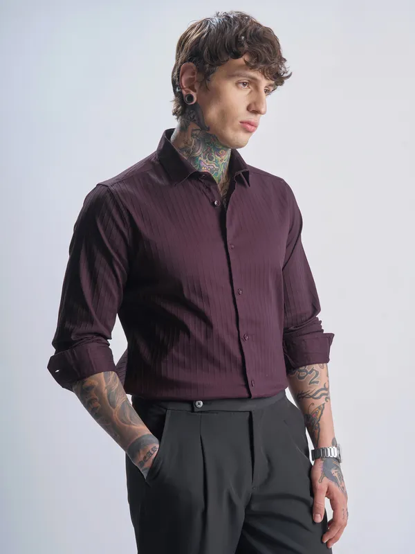 Highlander Men Purple Self Design Slim Fit Casual Shirt