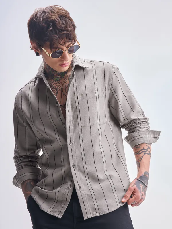 Highlander Men Tan Striped Relaxed Fit Casual Shirt