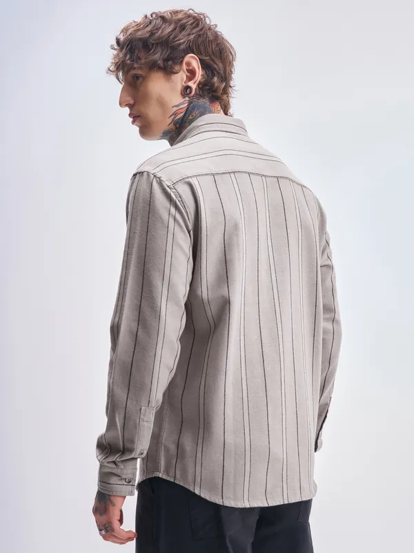 Highlander Men Tan Striped Relaxed Fit Casual Shirt