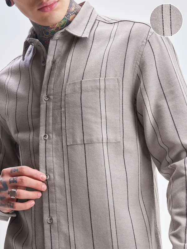 Highlander Men Tan Striped Relaxed Fit Casual Shirt