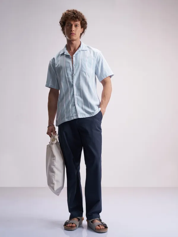 Highlander Men Blue Striped Relaxed Fit Casual Shirt