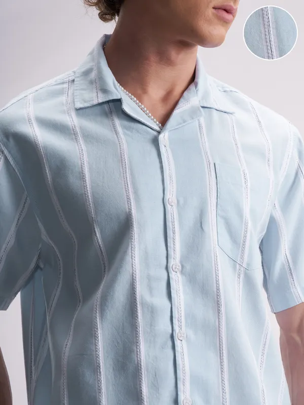 Highlander Men Blue Striped Relaxed Fit Casual Shirt