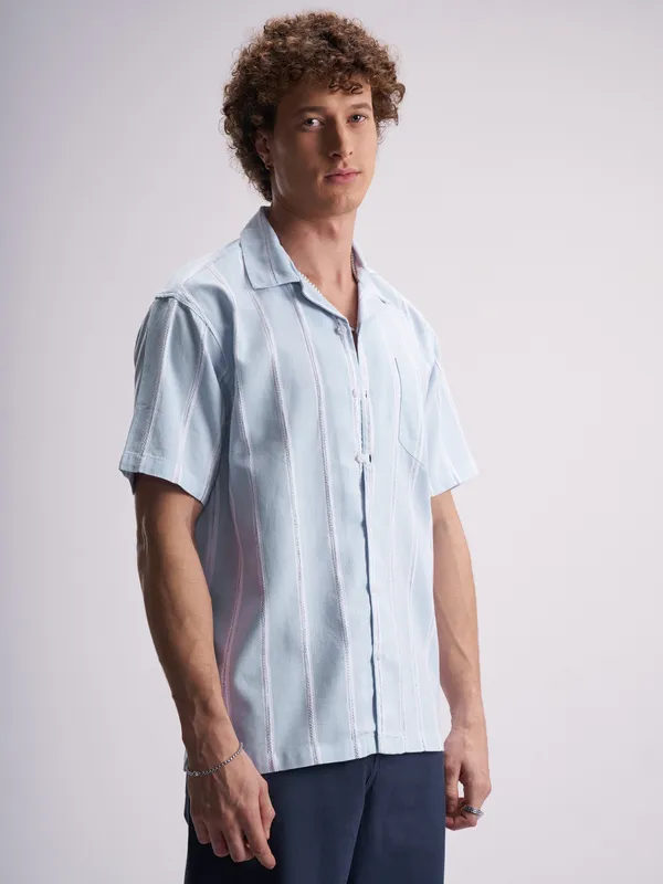 Highlander Men Blue Striped Relaxed Fit Casual Shirt