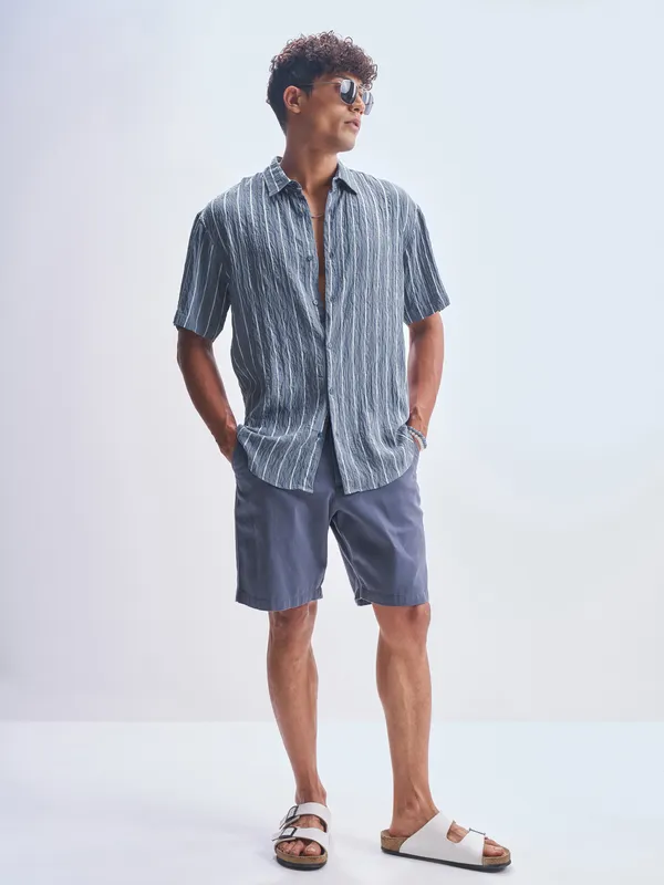 Highlander Men Blue Striped Relaxed Fit Casual Shirt