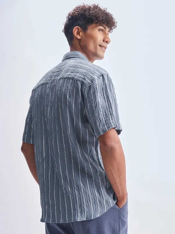 Highlander Men Blue Striped Relaxed Fit Casual Shirt
