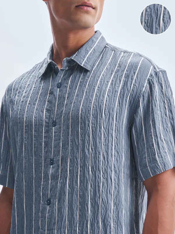 Highlander Men Blue Striped Relaxed Fit Casual Shirt