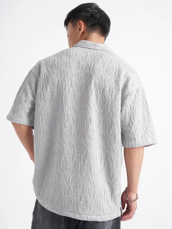 Highlander Men Grey Self Design Relaxed Fit Casual Shirt