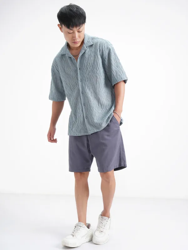 Highlander Men Blue Crushed Relaxed Fit Casual Shirt