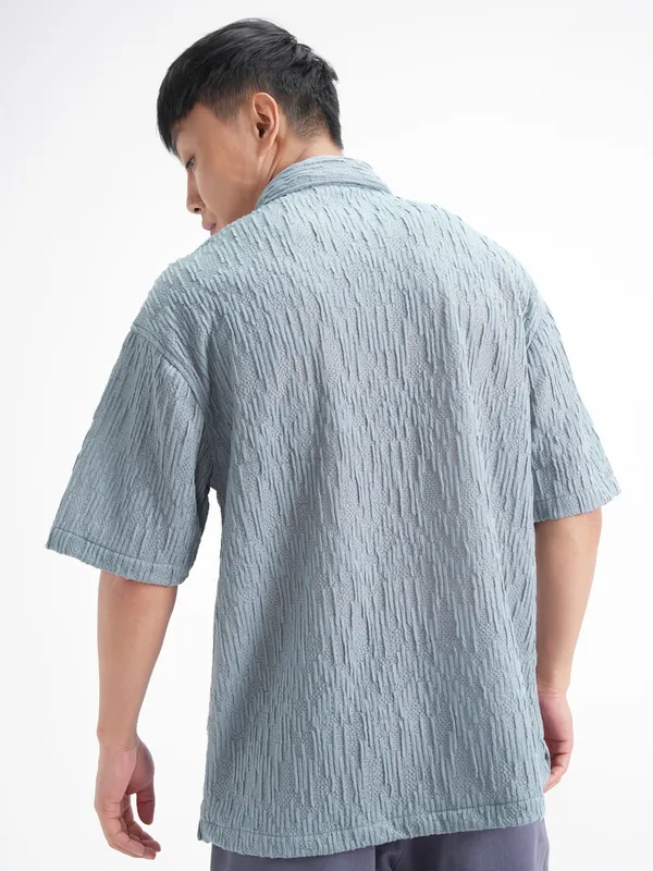 Highlander Men Blue Crushed Relaxed Fit Casual Shirt