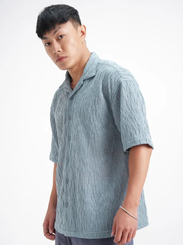 Highlander Men Blue Crushed Relaxed Fit Casual Shirt