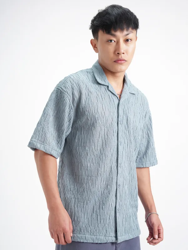 Highlander Men Blue Crushed Relaxed Fit Casual Shirt