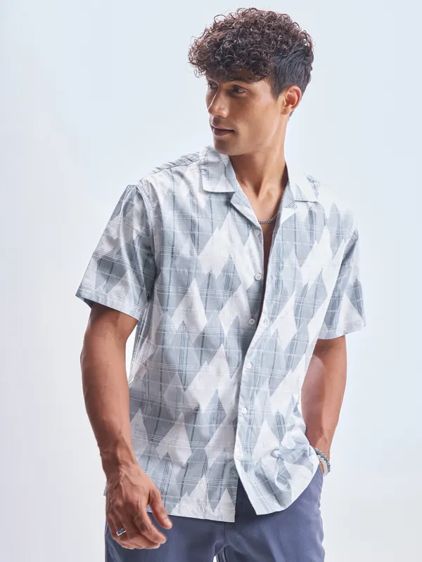 Highlander Men Blue Printed Relaxed Fit Casual Shirt