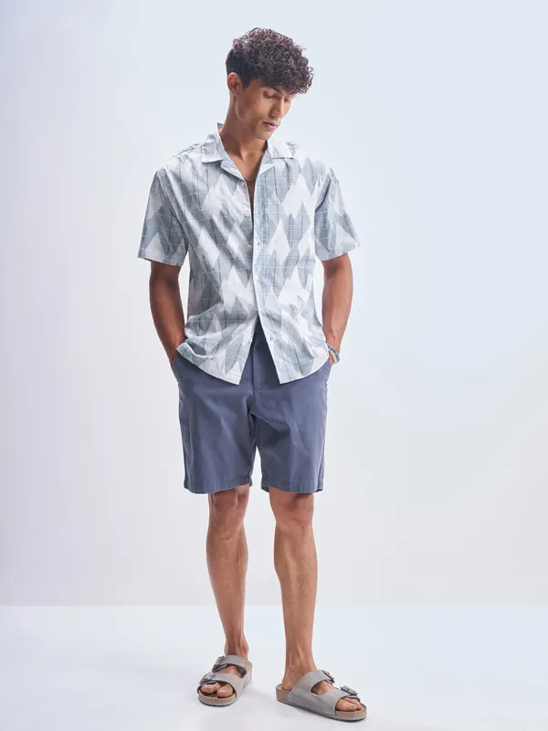 Highlander Men Blue Printed Relaxed Fit Casual Shirt