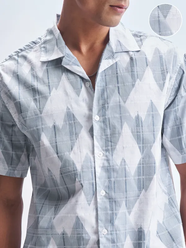 Highlander Men Blue Printed Relaxed Fit Casual Shirt